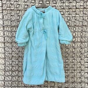 Vintage 50s Odette Barsa Ixe Blue Quilted Embroidered Grapevine Bed Jacket